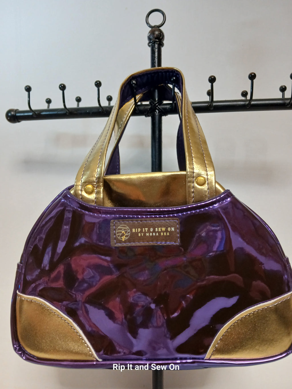 Shiny Purple Gold Bowler Bag