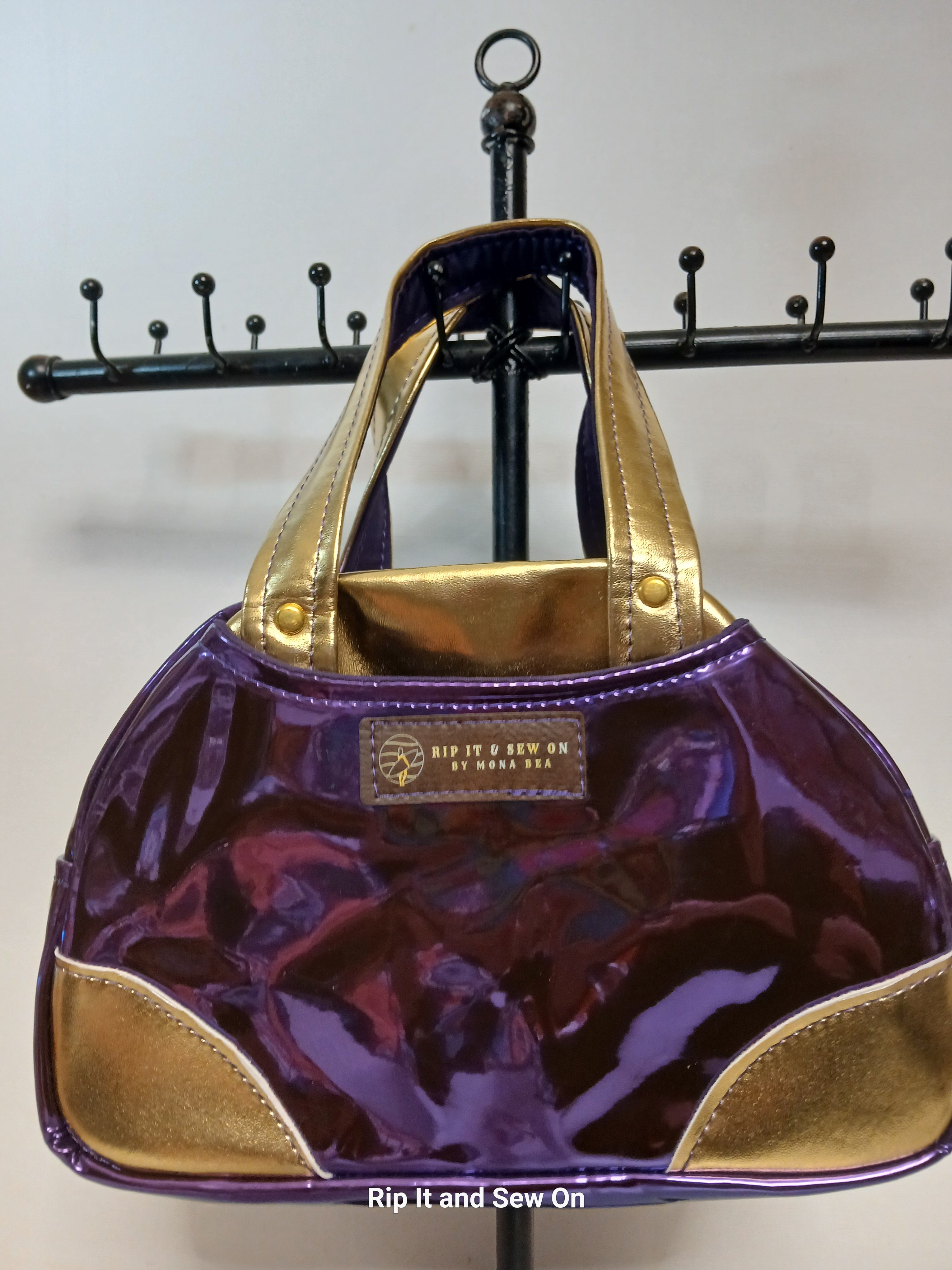 Shiny Purple Gold Bowler Bag