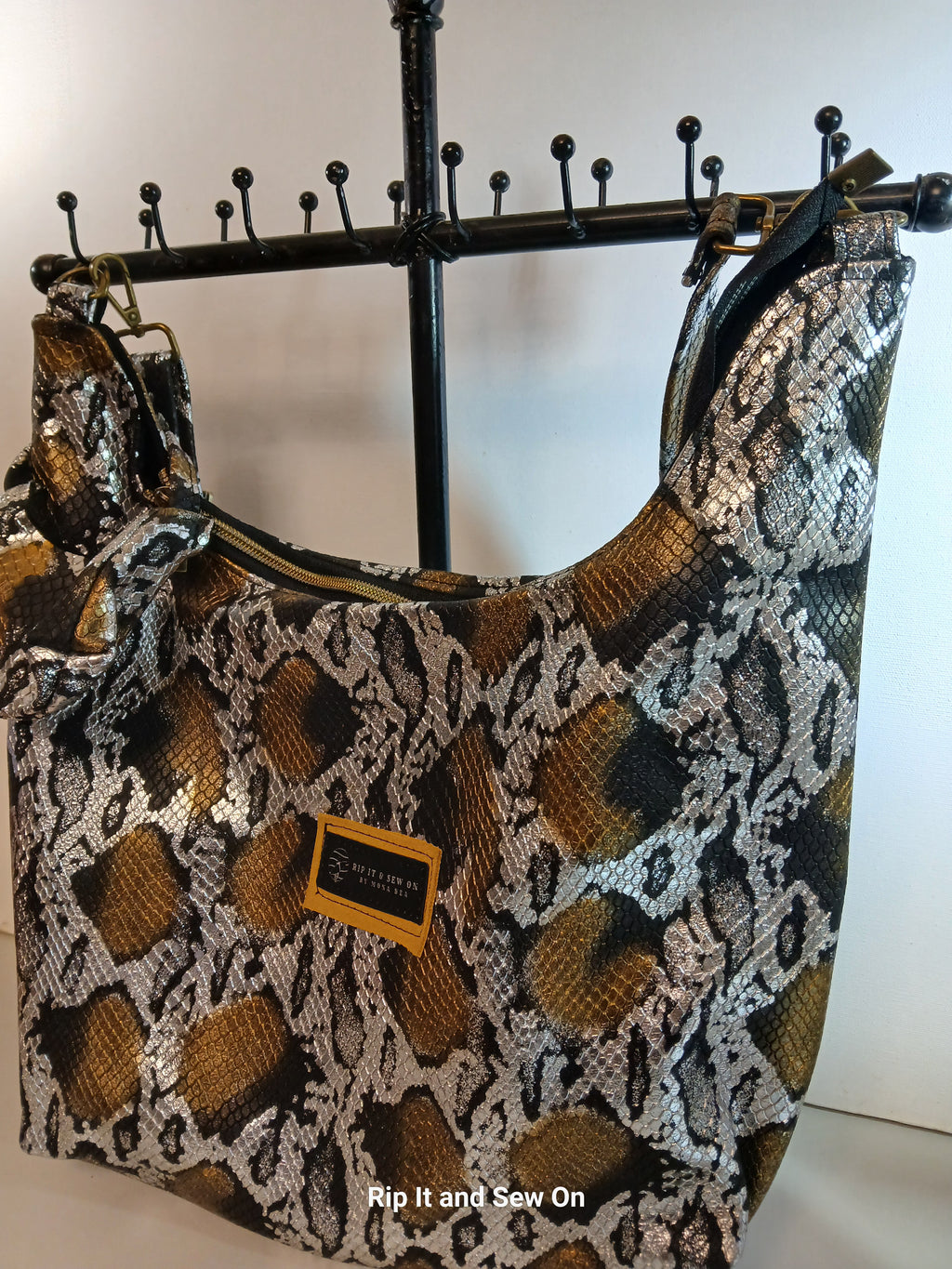 Leather snake hobo bag