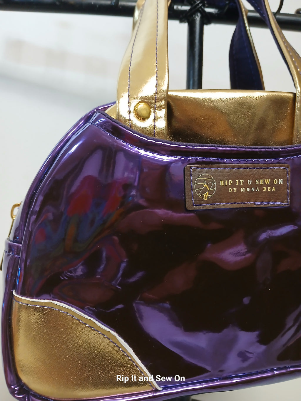 Shiny Purple Gold Bowler Bag