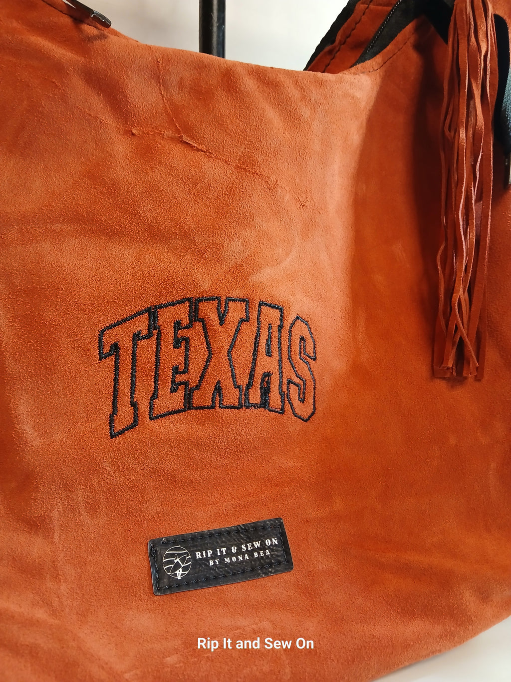 Leather suede UT Texas embroidered hobo bag